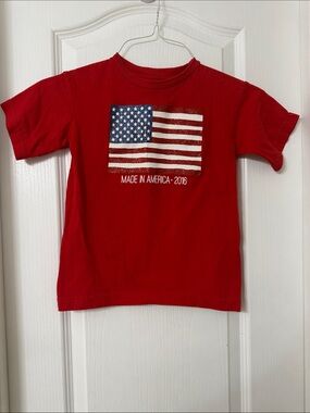 Made in the USA red t-shirt kids American flag MADE IN AMERICA 2016 size S 6/6X